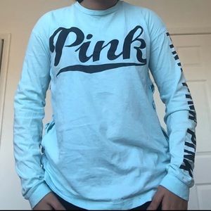 pink victorious secret blue knotted long sleeve